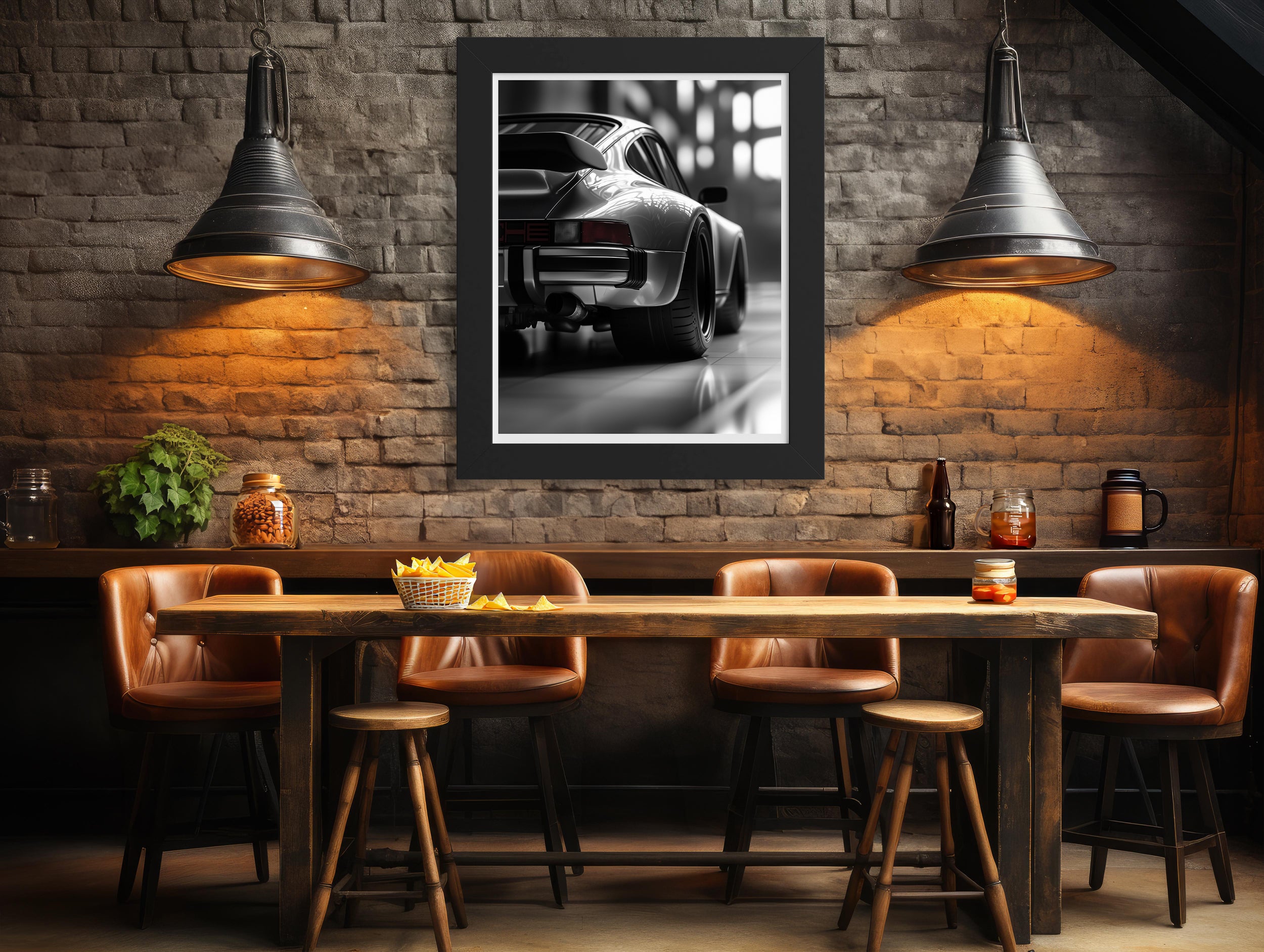 Porsche 911 Turbo digital download featuring the 930 Widebody. Sleek black-and-white wall art for retro-inspired home decor, office wall art, or unique gifts for him or dad.